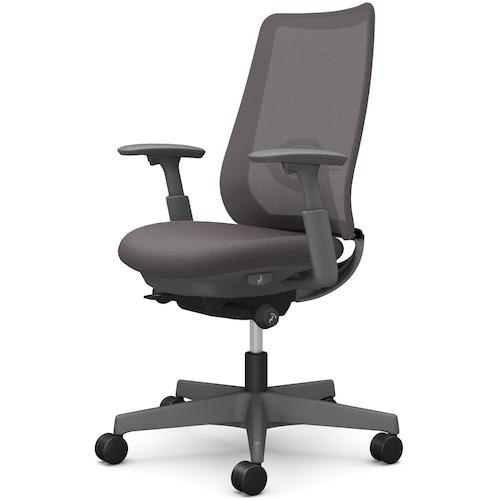 ■OKAMURA ポータム,可動肘,背メッシュ,スタンダードタイプ,ダークグレーボディ,ハンガー無,ランバー有,..