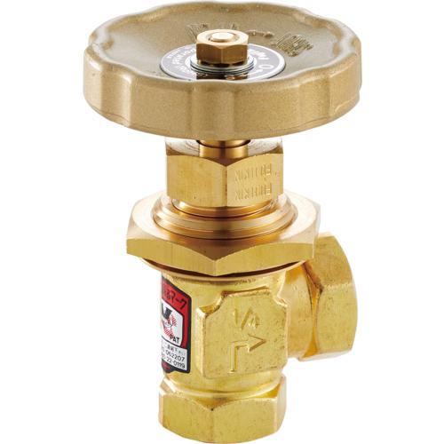 ■Fujikin 黄銅製ニードルバルブ3/8B パネルナット付き アングル型〔品番:DH32PCR〕【6093440:0】[送料..