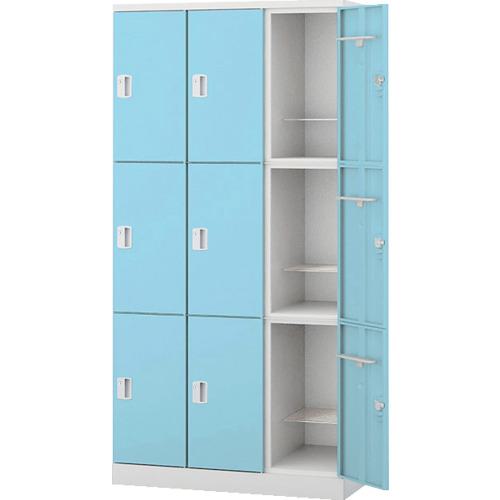 ■NAIKI ロッカー 9人用 GL型 扉:パウダーブルー/本体:クリアーホワイト〔品番:GL9MPB〕【6124511:0】[..