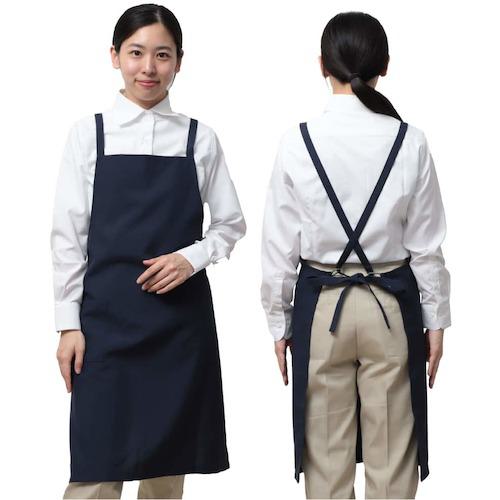 ■岡潮 ポケット付き胸あてエプロン (ポリエステル100%) 8101 濃紺色〔品番:8101〕【6126113:0】[送料別途見積り][掲外取寄][店頭受取不可]