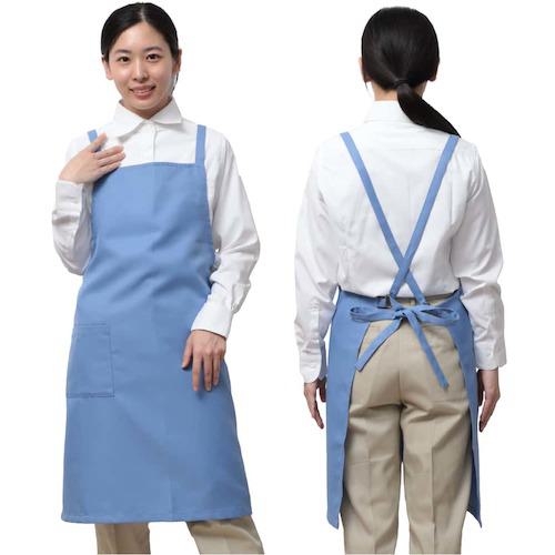 ■岡潮 ポケット付き胸あてエプロン (ポリエステル100%) 8107 サックス色〔品番:8107〕【6126126:0】[送料別途見積り][掲外取寄][店頭受取不可]