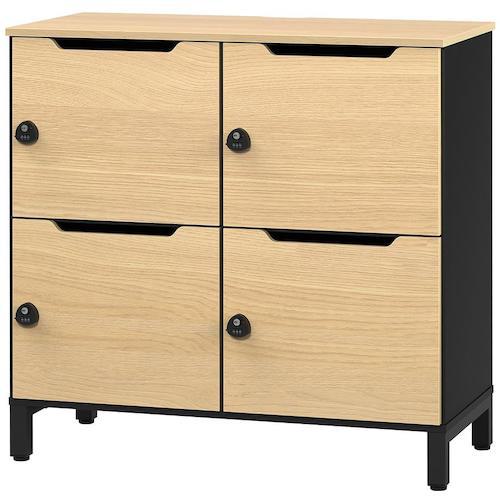 ■アールエフヤマカワ パーソナルロッカー 2列2段 ブラック×オーク扉〔品番:RFPL22BKOAD〕【6164931:0】..