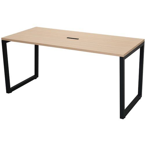 ■アールエフヤマカワ リスム ミーティングテーブル W1500×D750 ナチュラル×ブラック脚 4ヶ口コンセント付キ〔品番:RFFMT1575NABL〕【6202223:0】[法人・事業所限定][外直送元][店頭受取不可]