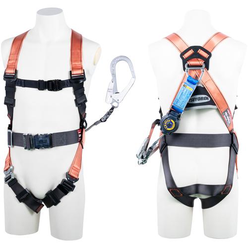 ■TSUYORON コアハーネス 胴ベルト付き シングルランヤード付き ロック機構付き巻取式SRリトラ オレンジ LLサイズ 130KG対応型〔品番:TH502TR93SVOTORLL130KR23JANBX〕【6274206:0】[送料別途見積り][掲外取寄][店頭受取不可]
