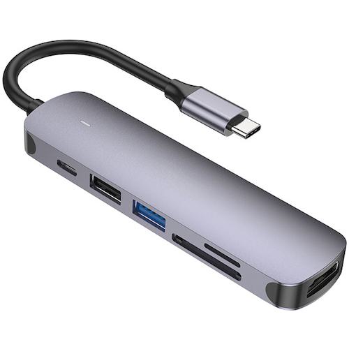 ■グリーンクロス 6in1 USB-C HUB(グレー)〔品番:6300050802〕【6284704:0】[送料別途見積り][法人・事業所限定][外直送][店頭受取不可]