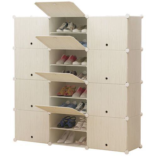 ■グリーンクロス 組立式シューズボックス 組替自由 工具不要 扉付 最大48足 多用途 ホワイト〔品番:6300051871〕【6333286:0】[送料別途見積り][法人・事業所限定][外直送][店頭受取不可]