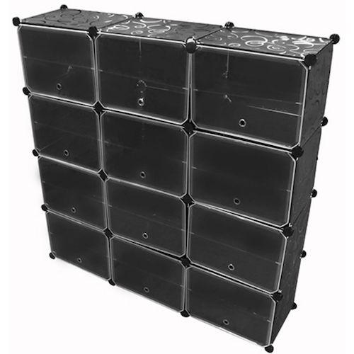 ■グリーンクロス 組立式シューズボックス 組替自由 工具不要 扉付 最大48足 多用途 ブラック〔品番:6300051870〕【6338034:0】[送料別途見積り][法人・事業所限定][外直送][店頭受取不可]