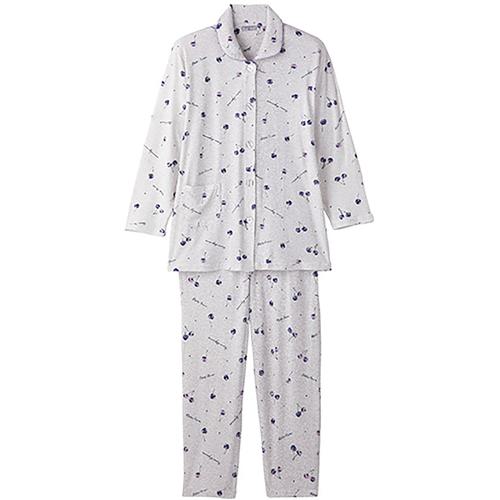 ■グリーンクロス 大きめボタンのびのび素材パジャマ 身長146~154cm対応 婦人用 杢GY M〔品番:630005434..