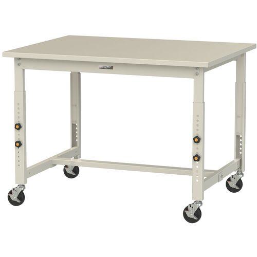 《メーカー》山金工業（株）《品番》SWSAC-1290-II《特長》●使いやすい高さにセットできるキャスター付きの汎用作業台です。●座り作業、立ち作業どちらもお勧めです。●高さはH750〜1000mmの間で25mmピッチで調整が可能です。●高さ調整はノブボルト8個を手回し調整で可能です。●組立後は工具不要で調整いただけます。●天板は粉体塗装を施したスチール製天板で、酸やアルカリ等の耐薬品性や耐汚染性にも優れている為、実験室等でも活躍しています。《用途》●レイアウト変更、作業場所の移動の多い現場に。●作業に適した高さに調整することで、作業負担軽減、効率アップに。●足元のツナギ(カンヌキ)は、前・中央・後の3箇所いずれかお好みの位置にセット可能。●足元空間の有効利用に。●オフィス、工場、物流倉庫、物流センター、店舗、学校、等での軽作業全般、各種作業用テーブルとして。●梱包台、検品台、検査台、包装台、組立台、加工台、工作台、サッカー台、作荷台、等に。《仕様》●天板材質:スチール●間口(mm):1200●奥行(mm):900●高さ(mm):750〜1000●均等荷重(kg):自重含む160●天板色:アイボリー●キャスター:100φ自在ゴム(ストッパー付4個)●脚部色:アイボリー《仕様2》《原産国（名称）》日本《材質／仕上》●脚部:スチール製《セット内容／付属品》《注意》●脚部にスリット穴がございませんので、オプション品の中間半面棚板は取り付けできません。●物を載せたままの移動は、落下の恐れがあり危険です。●床の段差を無理に乗り越えると破損や変形の危険がありますのでご注意ください。《JANコード》4570155187407《本体質量》42.2kgヤマテック　ワークテーブル300シリーズ　高さ調整タイプ移動式　スチール天板　W1200×D900×H750〜H1000mm　ヤマテックアイボリー〔品番：SWSAC-1290-II〕[注番:6621305][本体質量：42.2kg]《包装時基本サイズ：××》〔包装時質量：〕分類》物流・保管用品》作業台》一般作業台☆納期情報：取寄管理コード(909) メーカー直送品【法人限定＝会社名ご記入お願い致します。】
