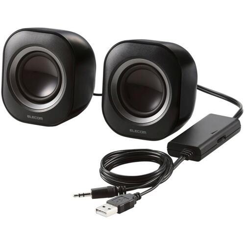 ■ELECOM コンパクトスピーカー 4W USB電源 ブラック〔品番:MSP08U2BK〕【6796750:0】[店頭受取不可]