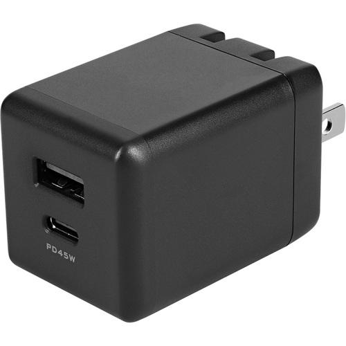 ■Owltech GaN(窒化ガリウム)採用 USB Type-C×1 USB Type-A×1最大PD45W出力 コンパクト2ポートAC充電器〔品番:OWLAPD45C1A1GBK〕【6833175:0】[送料別途見積り][掲外取寄][店頭受取不可]