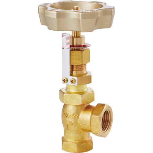 ■Fujikin 黄銅製ニードルバルブ3/4B 開度指示器付き アングル型〔品番:DH32GER〕【6855109:0】[送料別..