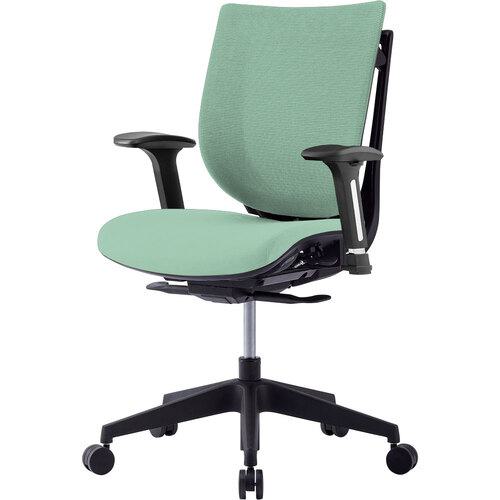 ■IRIS オフィスチェア VIGOR 肘付き 背メッシュ 座ファブリック セージ/脚ブラック〔品番:VIGP50L1MFBS..