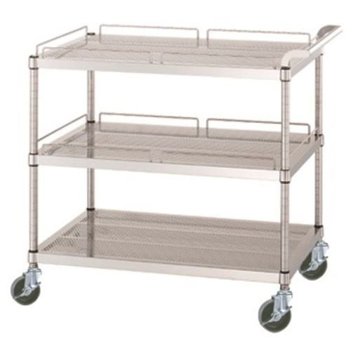 ■シンコー ステンレスワゴン(SUS304)天地3段タイプ パンチング棚 ガード付2段ガード無1段 φ100ウレタン車 600×450×800〔品番:PMN216045U100〕【6863372:0】[法人・事業所限定][外直送元][店頭受取不可]