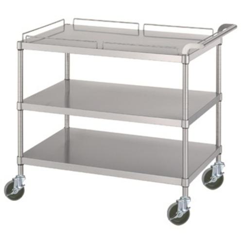 ■シンコー ステンレスワゴン 天地3段タイプ(SUS304・ガード付) ガード:天板のみ φ100ウレタン車 900×600×800〔品番:MN129060U100〕【6864872:0】[法人・事業所限定][外直送元][店頭受取不可]