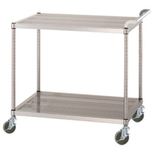 ■シンコー ステンレスワゴン(SUS430) 天地2段タイプ パンチング棚 φ100ウレタン車 750×600×800〔品番:PM027560U100〕【6864913:0】[法人・事業所限定][外直送元][店頭受取不可]