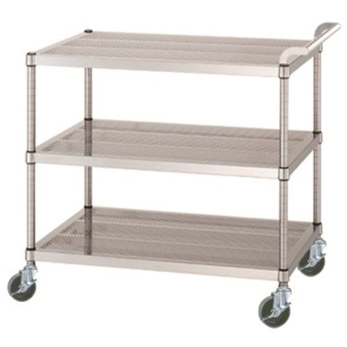 ■シンコー ステンレスワゴン(SUS430) 天地3段タイプ パンチング棚 φ100ウレタン車 900×600×800〔品番:PM039060U100〕【6864934:0】[法人・事業所限定][外直送元][店頭受取不可]