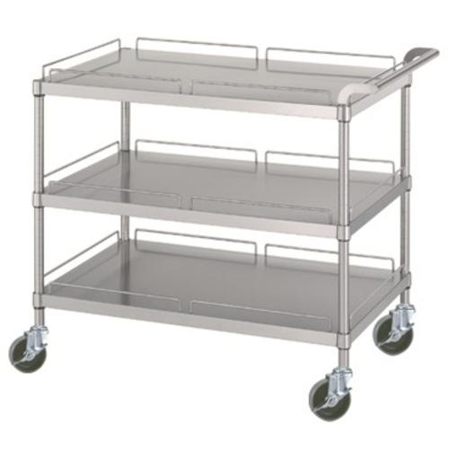 ■シンコー ステンレスワゴン 天地3段タイプ(SUS304・ガード付) φ100ウレタン車 900×600×800〔品番:MN309060U100〕【6864936:0】[法人・事業所限定][外直送元][店頭受取不可]