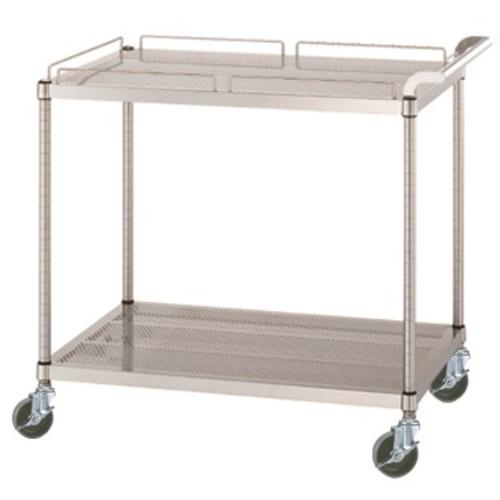 ■シンコー ステンレスワゴン(SUS430) 天地2段タイプ パンチング棚 ガード付1段ガード無1段 φ100ウレタン車 750×450×800〔品番:PM117545U100〕【6864949:0】[法人・事業所限定][外直送元][店頭受取不可]