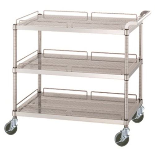 ■シンコー ステンレスワゴン(SUS430・ガード付)天地3段タイプ パンチング棚 φ100ウレタン車 750×450×800〔品番:PM307545U100〕【6864956:0】[法人・事業所限定][外直送元][店頭受取不可]