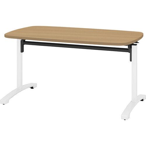 ■IRIS カフェテーブル ホワイト低床フラップキャスター脚 ラウンド天板 W1400XD800XH720 オーク〔品番:CAFTLFR1480MWOK〕【6906248:0】[送料別途見積り][法人・事業所限定][外直送][店頭受取不可]