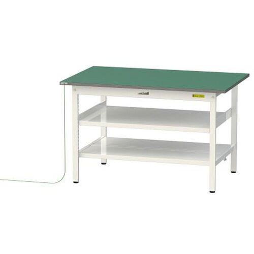 ■ヤマテック ワークテーブル150シリーズ 導電性ゴムマット貼りタイプ 固定式 中間棚・全面棚板付 W1200..