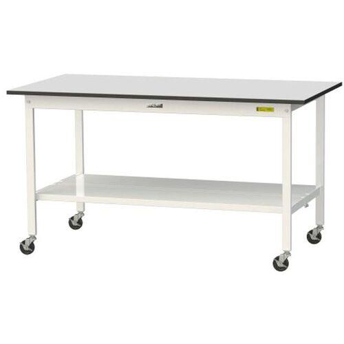■ヤマテック ワークテーブル150シリーズ 移動式 全面棚板付 RoHS2指令対応塩ビシート天板 W1500×D750×H828mm ライトグレー/シルキーホワイト〔品番:SURC1575TTGYW〕【6963183:0】[法人・事業所限定][外直送元][店頭受取不可]