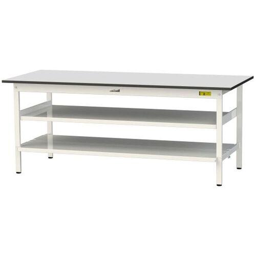 ■ヤマテック ワークテーブル150シリーズ 固定式 中間棚・全面棚板付 RoHS2指令対応塩ビシート天板 W180..