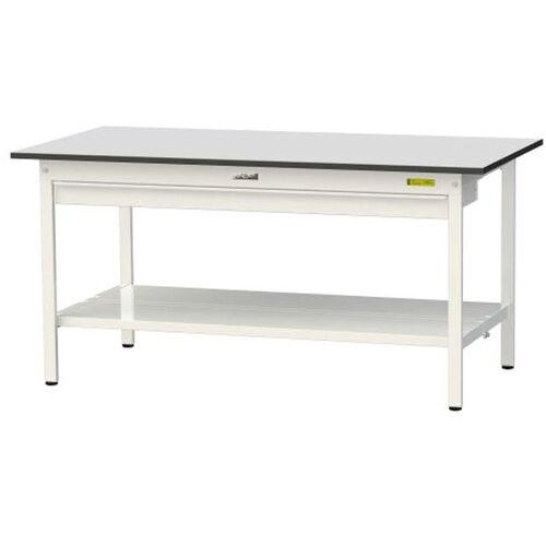 ■ヤマテック ワークテーブル150シリーズ 固定式 ワイド引出し付 全面棚板付 RoHS2指令対応塩ビシート天板 W1500×D750×H740mm 〔品番:SUR1575WTTGYW〕【6966381:0】[法人・事業所限定][外直送元][店頭受取不可]