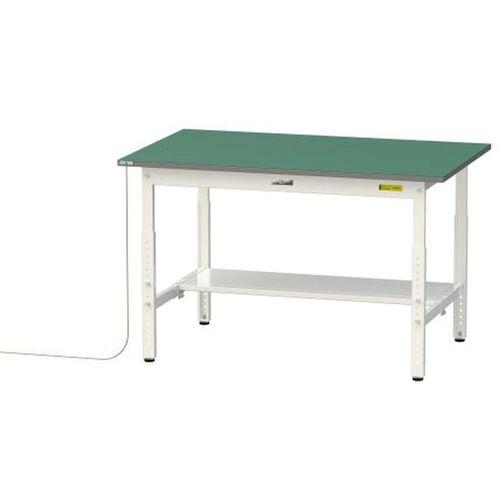 ■ヤマテック ワークテーブル150シリーズ 導電性ゴムマット貼りタイプ 高さ調整タイプ 半面棚板付 W1200..