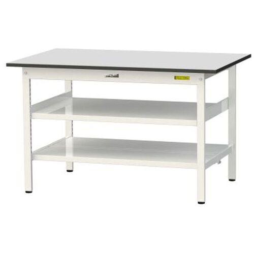 ■ヤマテック ワークテーブル150シリーズ 固定式 中間棚・全面棚板付 RoHS2指令対応塩ビシート天板 W1200×D750×H740mm ライトグレー/シルキーホワイト〔品番:SUR1275TTFGYW〕【6967970:0】[法人・事業所限定][外直送元][店頭受取不可]