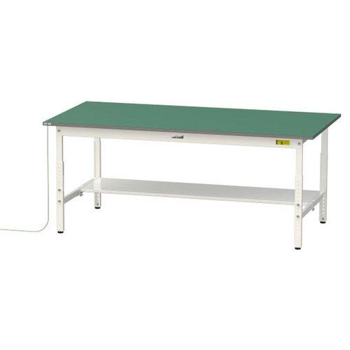 ■ヤマテック ワークテーブル150シリーズ 導電性ゴムマット貼りタイプ 高さ調整タイプ 半面棚板付 W1800..