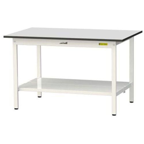■ヤマテック ワークテーブル150シリーズ 固定式 全面棚板付 RoHS2指令対応塩ビシート天板 W1200×D750×H740mm ライトグレー/シルキーホワイト〔品番:SUR1275TTGYW〕【6968018:0】[法人・事業所限定][外直送元][店頭受取不可]