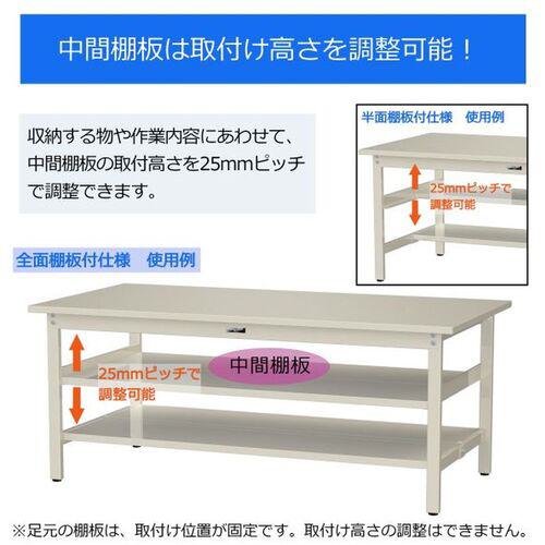 ■ヤマテック 中量作業台 ワークテーブル500シリーズ 固定式 中間棚・全面棚板付 メラミン天板 W1200×D600×H740mm 木目柄/ヤマテックグリーン〔品番:SJM1260TTS2MG〕【6971306:0】[法人・事業所限定][外直送元][店頭受取不可] [3]