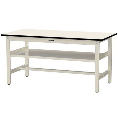 ■ヤマテック ワークテーブル500シリーズ 固定式 中間全面棚板付 メラミン天板 W1500×D750×H740mm アイボリー/ヤマテックアイボリー〔品番:SJM1575S2II〕【6971254:0】[法人・事業所限定][外直送元][店頭受取不可]