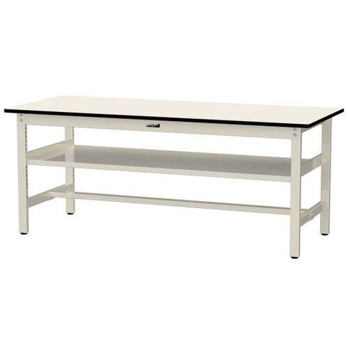 ■ヤマテック 中量作業台 ワークテーブル500シリーズ 固定式 中間全面棚板付 塩ビシート天板 W1800×D750×H740mm アイボリー/ヤマテックアイボリー〔品番:SJR1875S2II〕【6971277:0】[法人・事業所限定][外直送元][店頭受取不可]