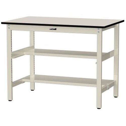 ■ヤマテック 中量作業台 ワークテーブル500シリーズ 固定式 中間棚・半面棚板付 塩ビシート天板 W1200×D750×H900mm アイボリー/ヤマテックアイボリー〔品番:SJRH1275TS1II〕【6972795:0】[法人・事業所限定][外直送元][店頭受取不可]