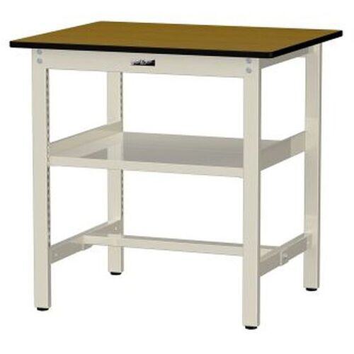 ■ヤマテック 中量作業台 ワークテーブル500シリーズ 固定式 中間全面棚板付 メラミン天板 W900×D750×H9..