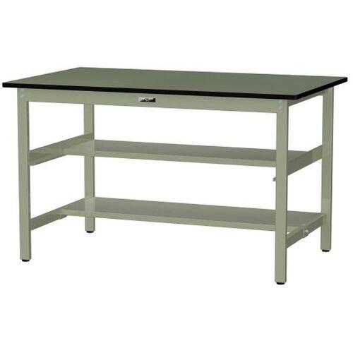 ■ヤマテック 中量作業台 ワークテーブル500シリーズ 固定式 中間棚・半面棚板付 塩ビシート天板 W1500×..