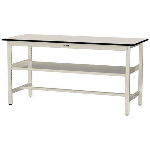 ■ヤマテック ワークテーブル500シリーズ 固定式 中間全面棚板付 メラミン天板 W1800×D750×H900mm アイボリー/ヤマテックアイボリー〔品番:SJMH1875S2II〕【6974404:0】[法人・事業所限定][外直送元][店頭受取不可]