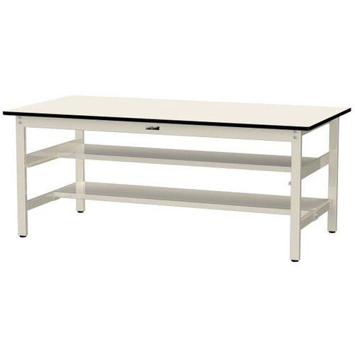 ■ヤマテック ワークテーブル500シリーズ 固定式 中間棚・半面棚板付 メラミン天板 W1800×D900×H740mm アイボリー/ヤマテックアイボリー〔品番:SJM1890TS1II〕【6975949:0】[法人・事業所限定][外直送元][店頭受取不可]