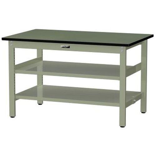 ■ヤマテック 中量作業台 ワークテーブル500シリーズ 固定式 中間棚・全面棚板付 塩ビシート天板 W1200×..