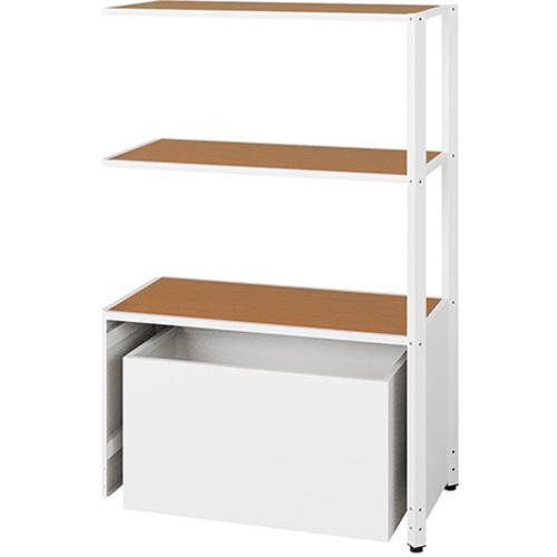 ■NAIKI シェルフラック(下段ボックス メレム MU型/天板:ミディアムウォールナット 本体:サテンホワイト/W925×H1393〔品番:MU0914RUSSWMW〕【6986542:0】[送料別途見積り][掲外取寄][店頭受取不可]