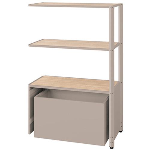 ■NAIKI シェルフラック(下段ボックス メレム MU型/天板:サンドオーク 本体:サテンアッシュトープ/W925×H1393〔品番:MU0914RUSSTSO〕【6986558:0】[送料別途見積り][掲外取寄][店頭受取不可]