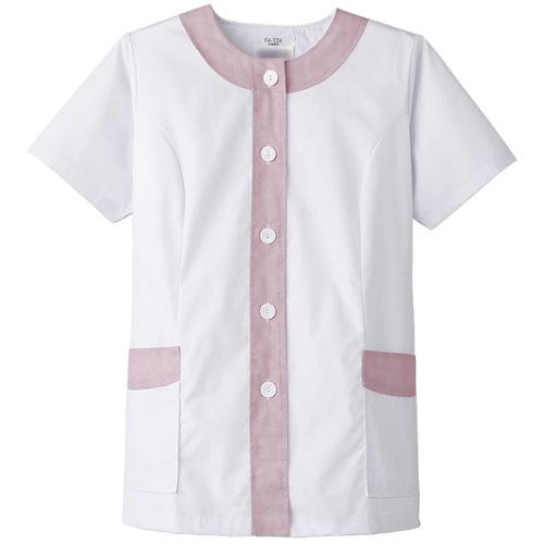 ■サンペックス 【女性用】衿なし・半袖調理衣 ホワイト*ピンク M〔品番:FA724M〕【6992467:0】[送料別途見積り][掲外取寄][店頭受取不可]