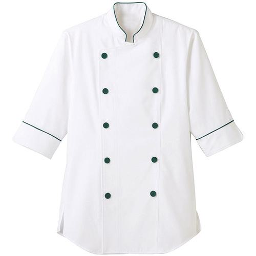 ■サンペックス 七分袖ショップコート ホワイト*グリーン L〔品番:ET1137L〕【7000402:0】[送料別途見積り][掲外取寄][店頭受取不可]