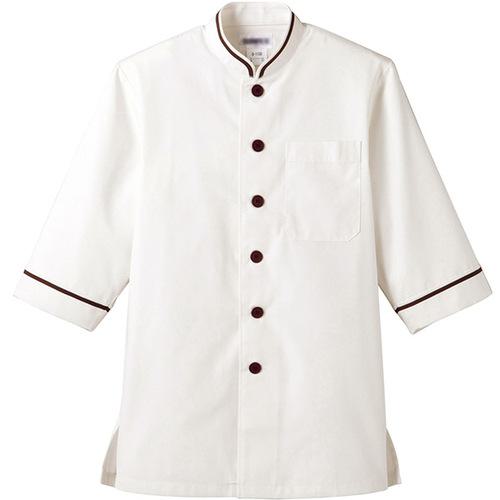 ■サンペックス 七分袖ショップコート ホワイト*ブラウン LL〔品番:D1130LL〕【7000404:0】[送料別途見積り][掲外取寄][店頭受取不可]