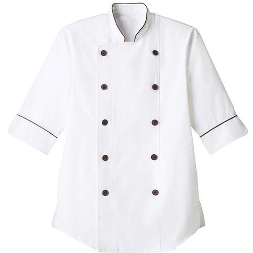 ■サンペックス 七分袖 飲食店 ユニフォーム ショップコート ホール キッチン ホワイト×ブラウン LL〔品..