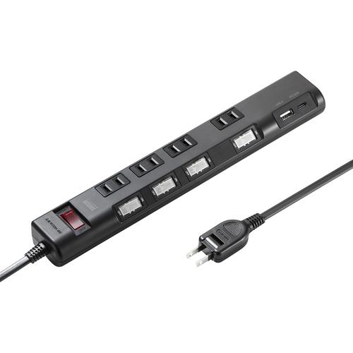 ■SANWA タップ 節電タップ〔品番:TAPB107UC1BK〕【7010104:0】[法人・事業所限定][直送元][店頭受取不可]