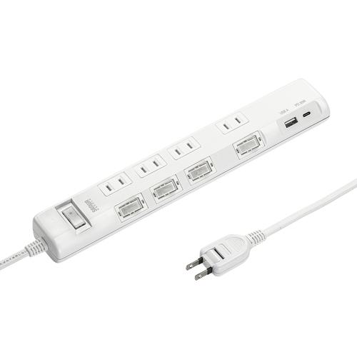 ■SANWA タップ 節電タップ〔品番:TAPB107UC1W〕【7010106:0】[法人・事業所限定][外直送元][店頭受取不可]